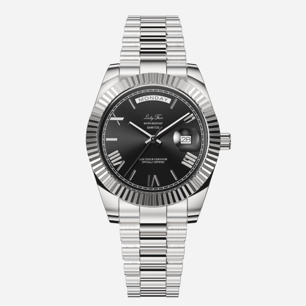 Elegant Silver Watch with Black Face